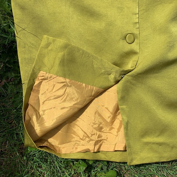 Chartreuse silk vintage 80s sheath dress 10 - Picture 6 of 6